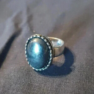 Native Sterling Silver and Hematite stone ring size 8